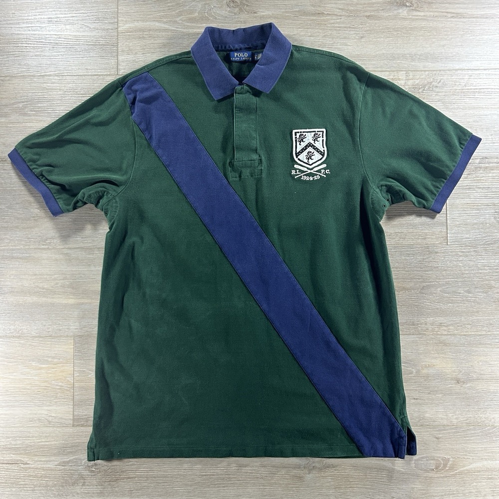 Polo Ralph Lauren XLT Green Blue RLPC Crest Rugby Short‎ Sleeve Cotton Polo